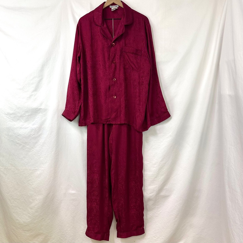 WINTERSILKS Vintage Burgundy 100% Silk Paisley Jacquard PJ Pajama Set Men's M
